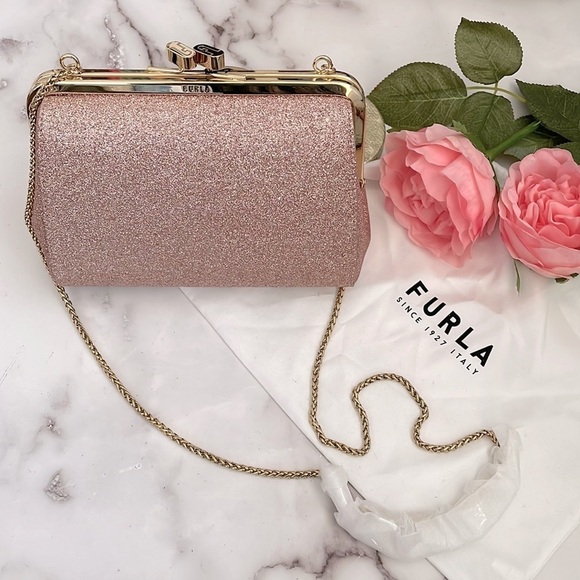 🆕 Authentic Furla Rose Gold Micro Glitter Evening Bag - Picture 1 of 10